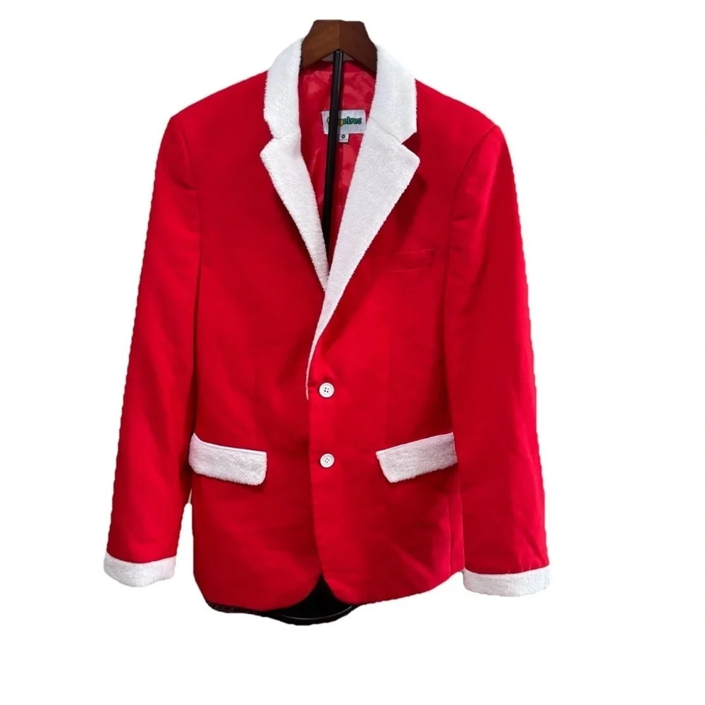Tipsy Elves Red White Furry Santa Blazer Jacket Men 38 (S) Christmas Party $100